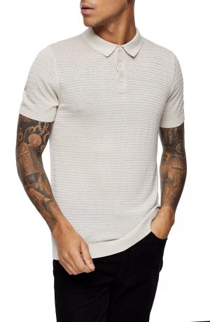 Men's Topman Sage Stitch Short Sleeve Polo, Size Large - Ivory Men's Topman Sage Stitch Short Sleeve Polo, Size Large - Ivory