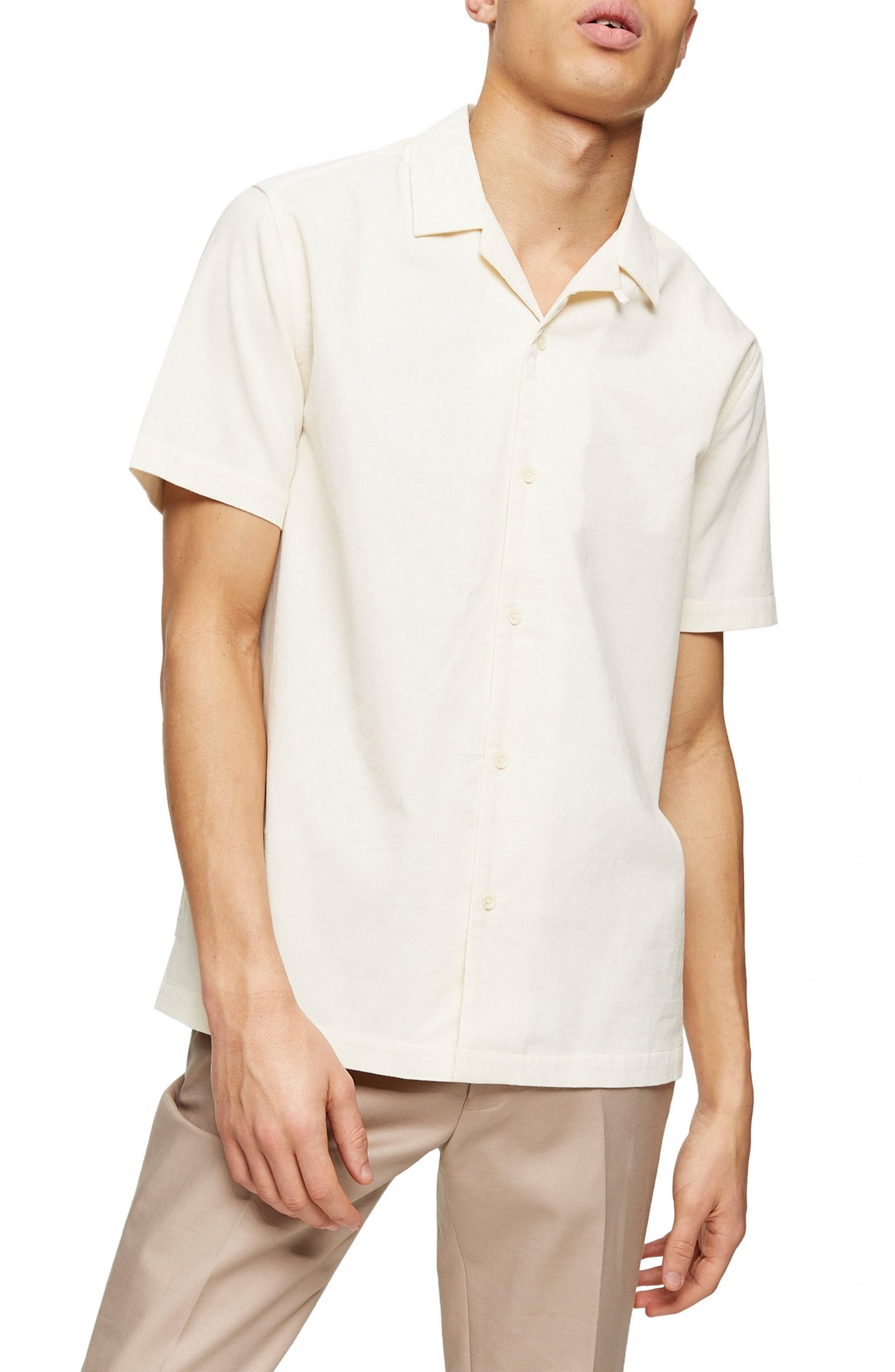 Men’s Topman Short Sleeve Button-Up Corduroy Camp Shirt, Size Large ...