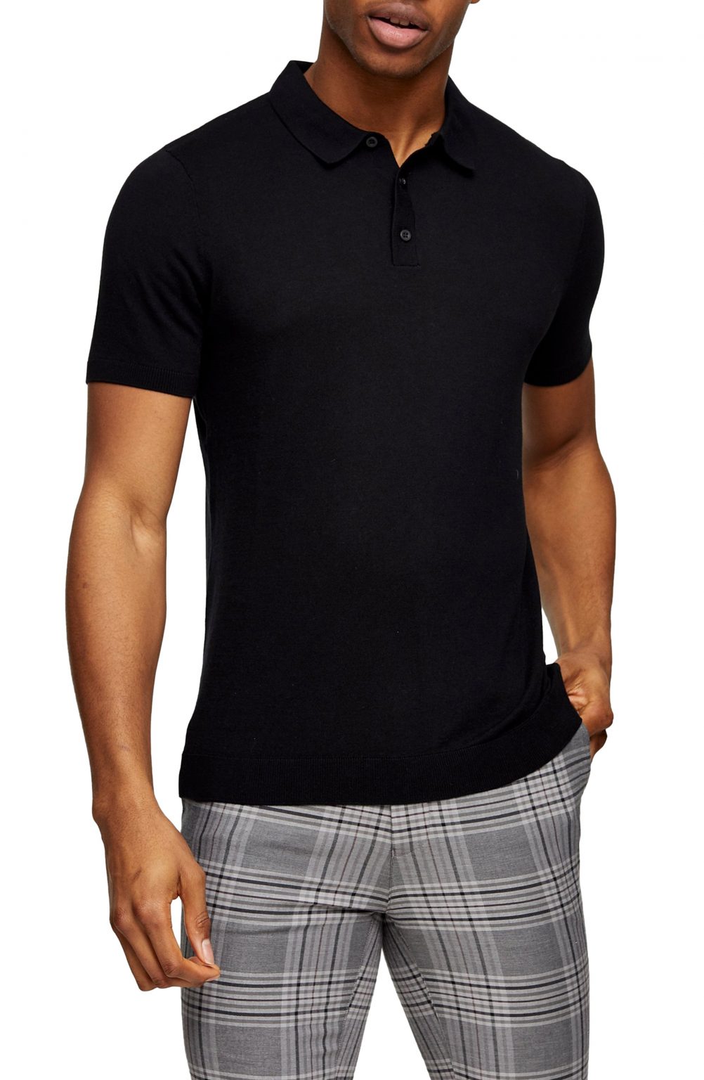 Men’s Topman Short Sleeve Knit Polo, Size Medium - Black | The Fashionisto