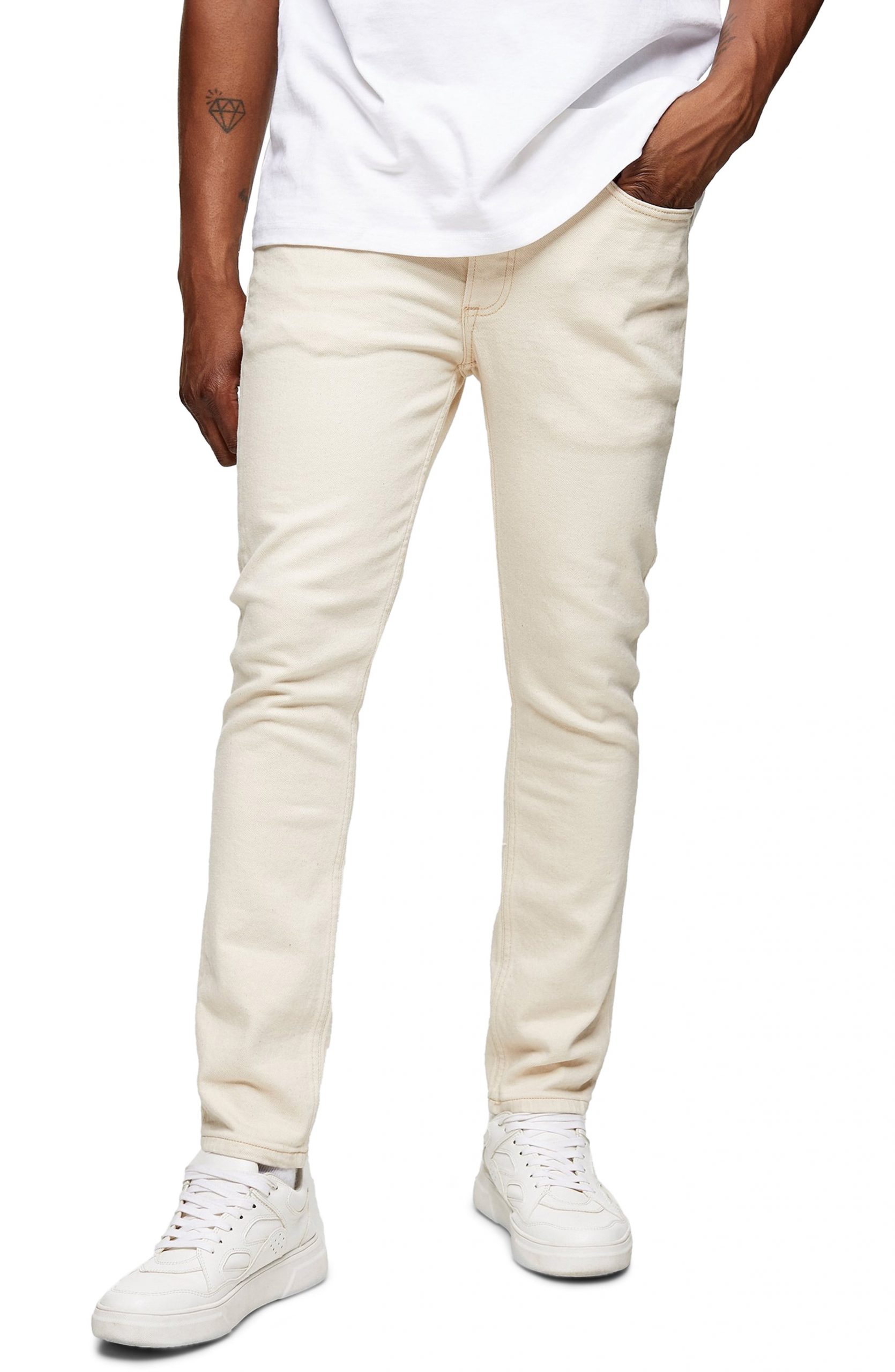 Men’s Topman Skinny Fit Jeans, Size 34 x 34 - Beige | The Fashionisto