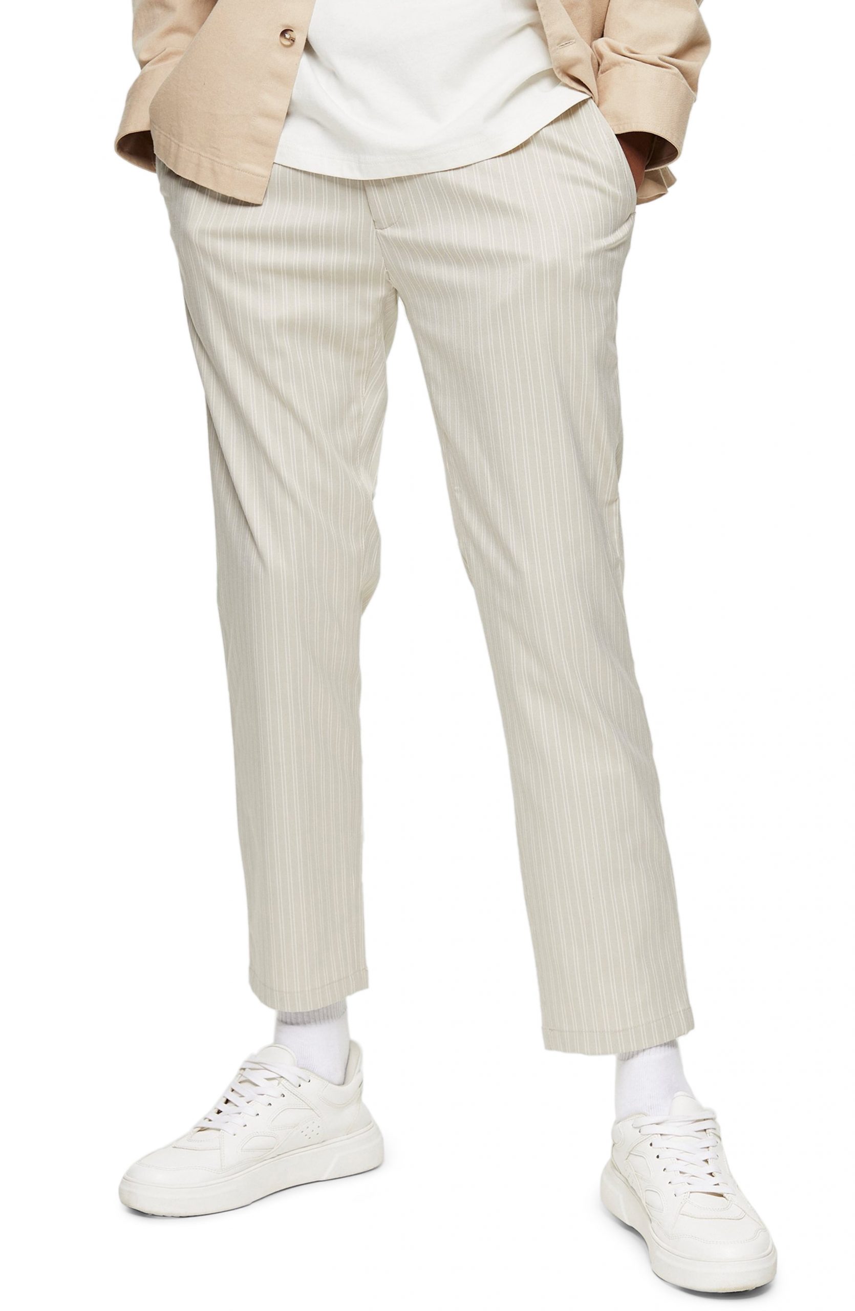 Men’s Topman Skinny Fit Stripe Cropped Drawstring Pants, Size 28 x 32 ...