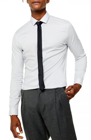 Men's Topman Slim Fit Stretch Solid Button-Up Shirt, Size X-Small - Grey Men's Topman Slim Fit Stretch Solid Button-Up Shirt, Size X-Small - Grey