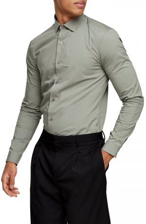 Men's Topman Stretch Button-Up Shirt, Size Large - Green Men's Topman Stretch Button-Up Shirt, Size Large - Green