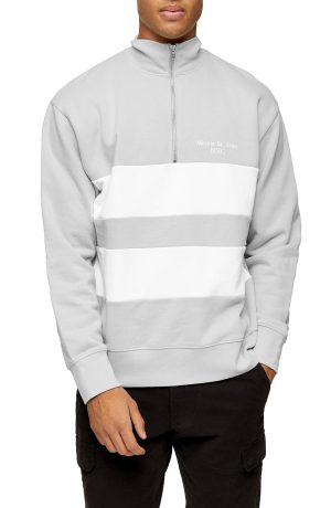 Men's Topman Stripe Quarter Zip Sweatshirt, Size Medium - Grey Men's Topman Stripe Quarter Zip Sweatshirt, Size Medium - Grey
