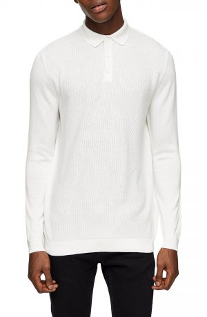 Men's Topman Texture Block Polo Sweater, Size Small - Ivory Men's Topman Texture Block Polo Sweater, Size Small - Ivory