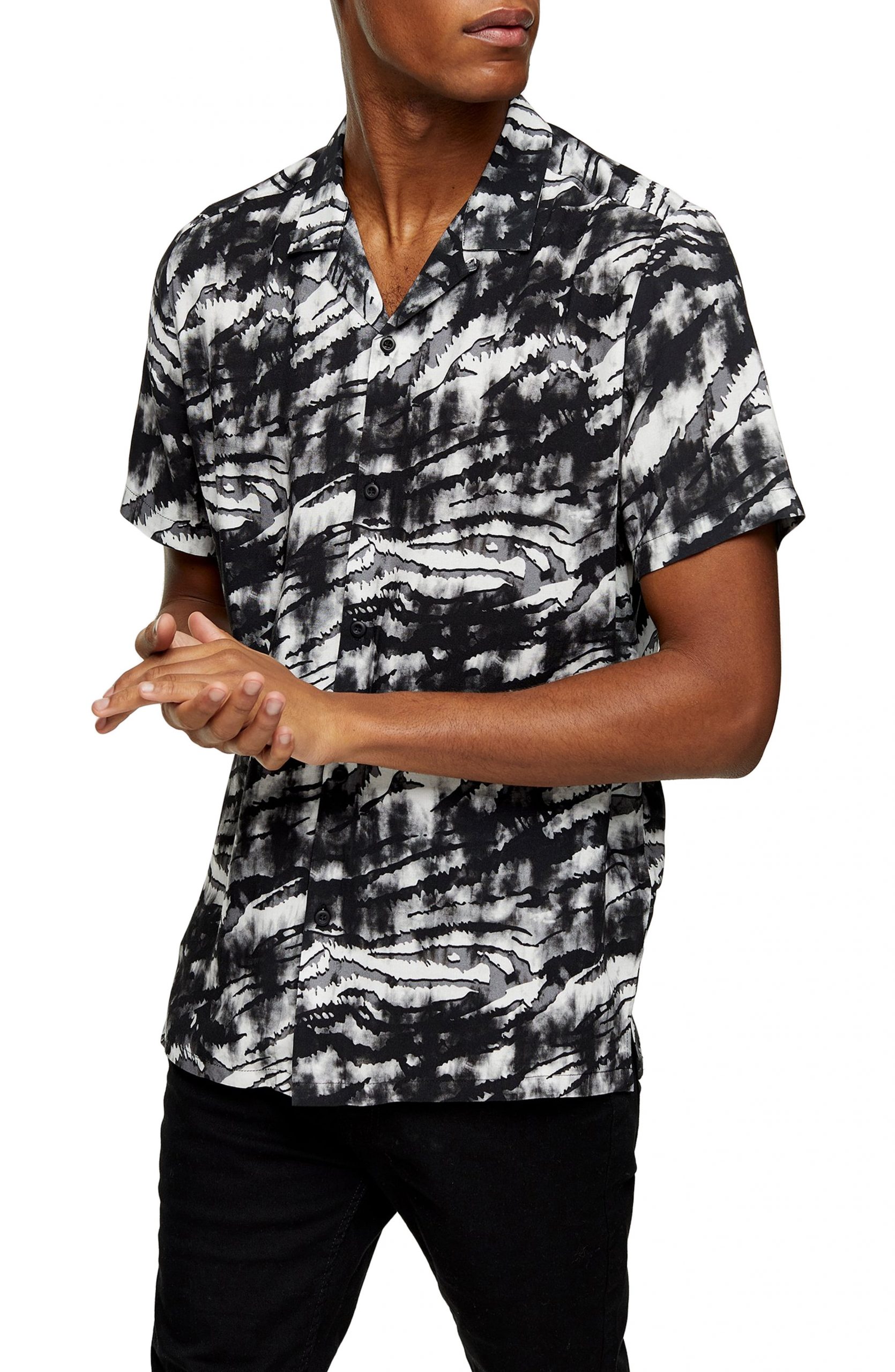 mens tiger print button up shirt