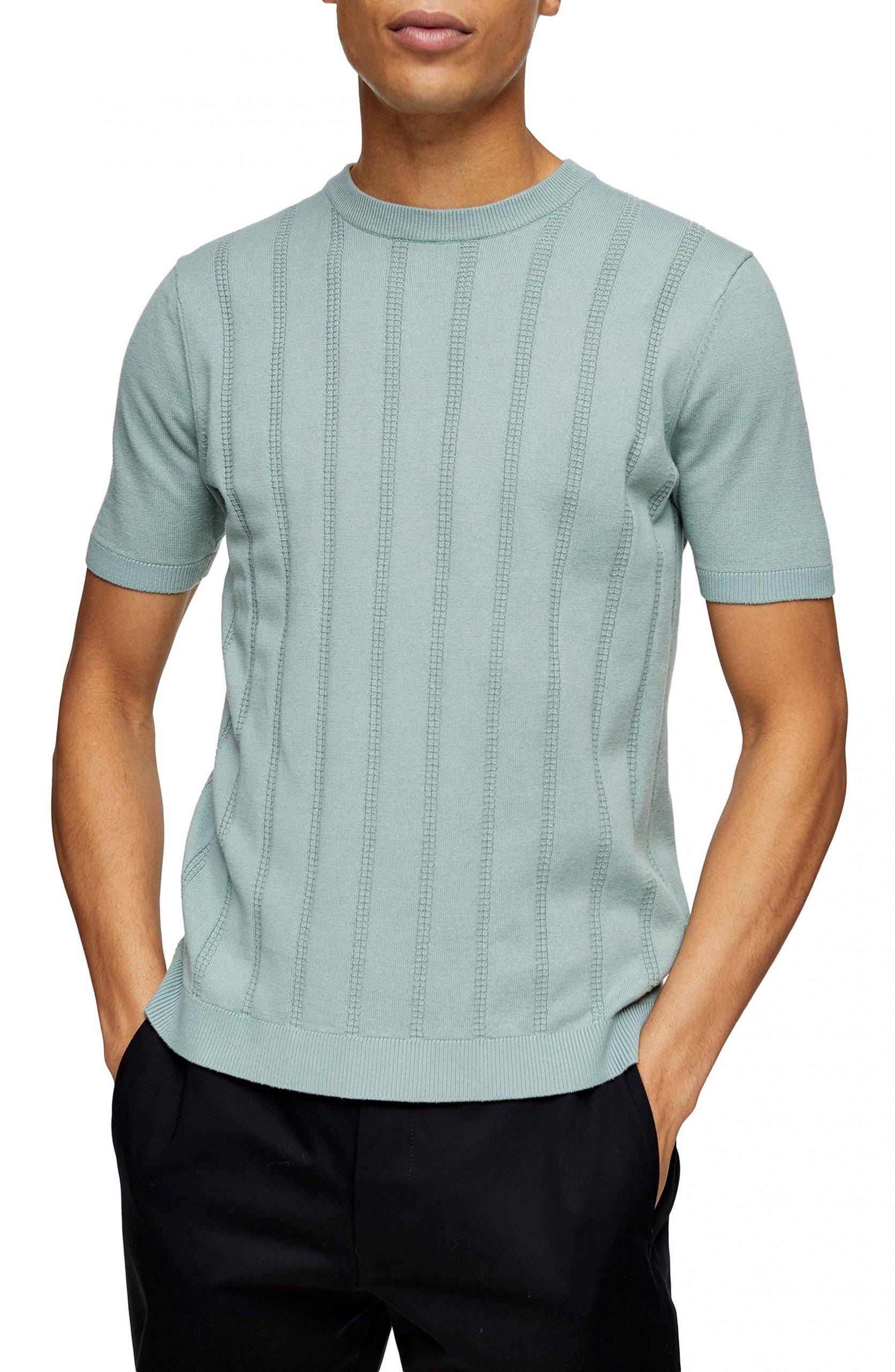 Men’s Topman Vertical Stripe Crewneck Sweater, Size Large - Green | The ...