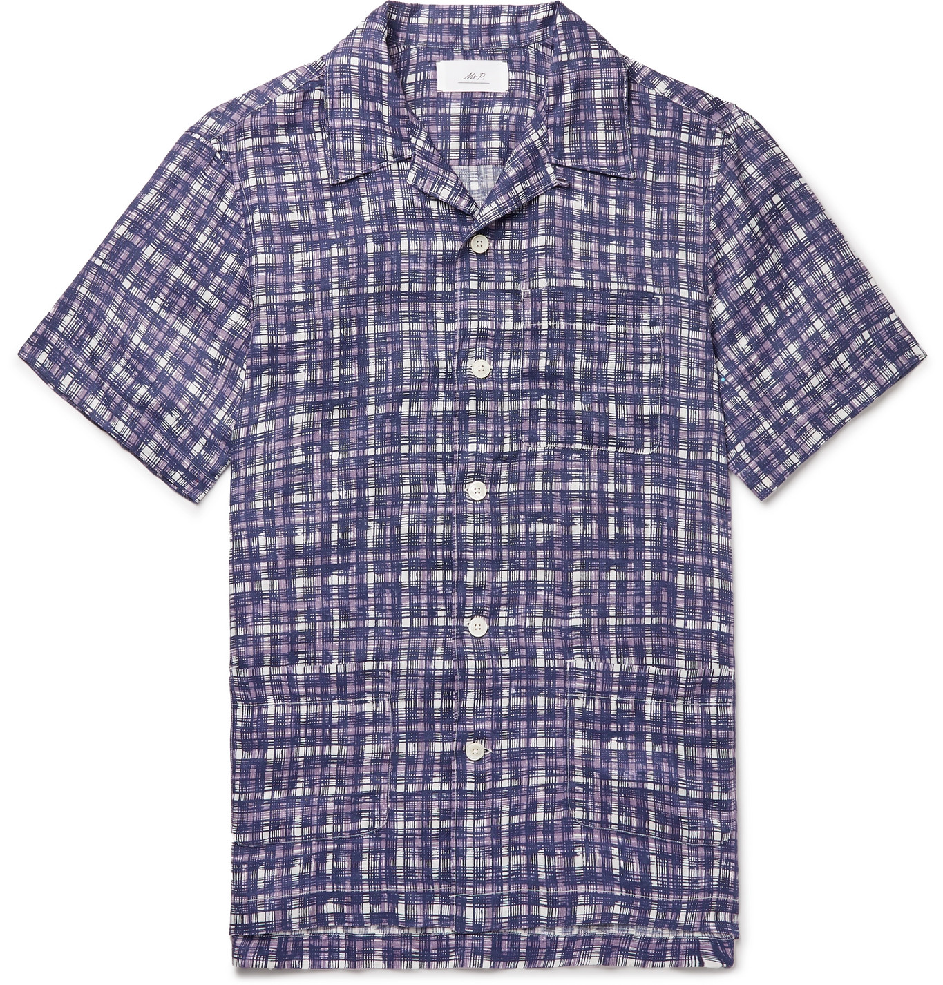 Mr P. - Camp-Collar Checked Linen Shirt - Men - Purple | The Fashionisto