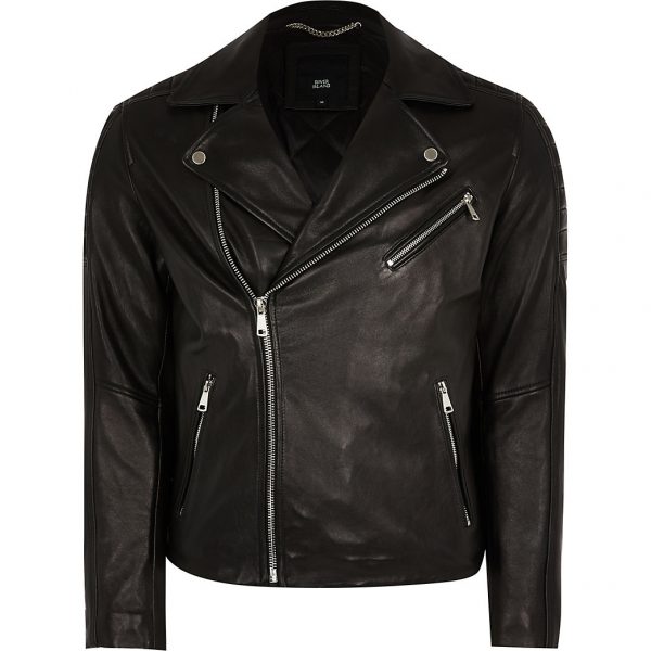 River Island Mens Black leather biker jacket | The Fashionisto