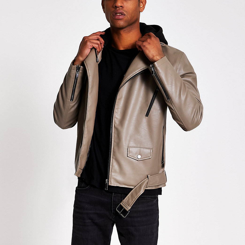 hooded biker jacket mens