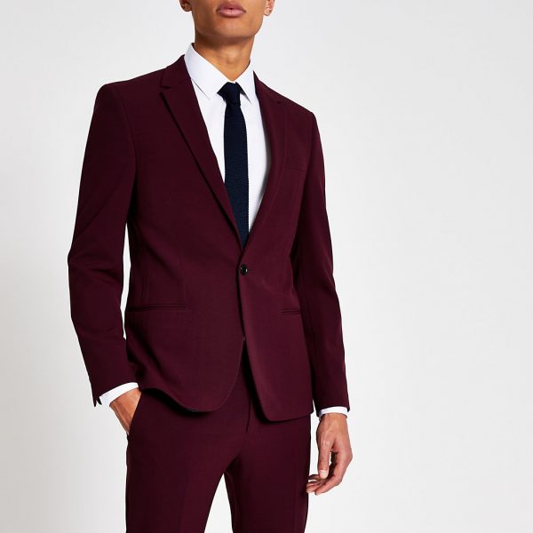 red skinny suit