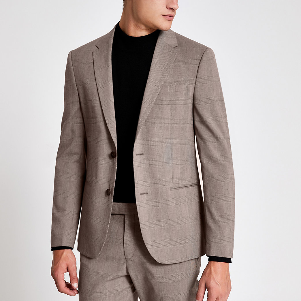 grey check stretch skinny trousers