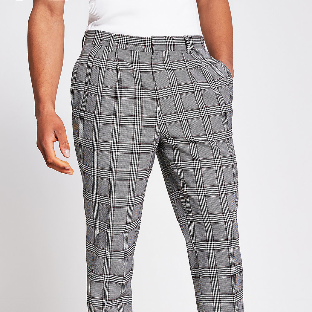 mens checked tapered trousers