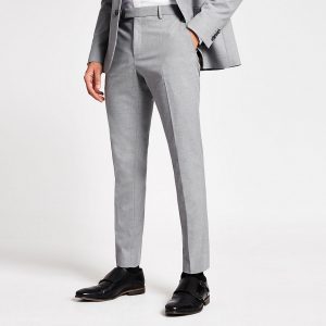 River Island Mens Grey textured skinny suit trousers River Island Mens Grey textured skinny suit trousers