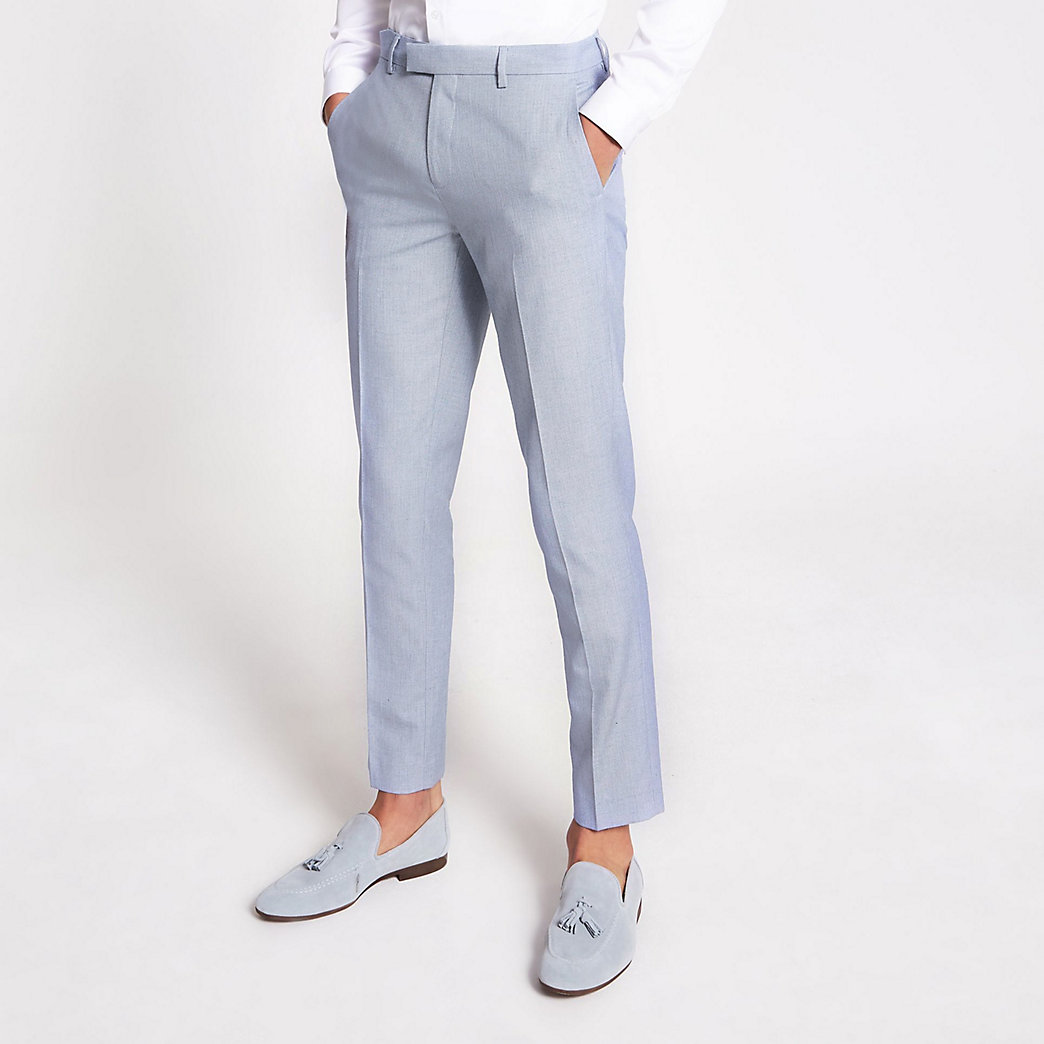 River Island Mens Light blue skinny linen trousers | The Fashionisto