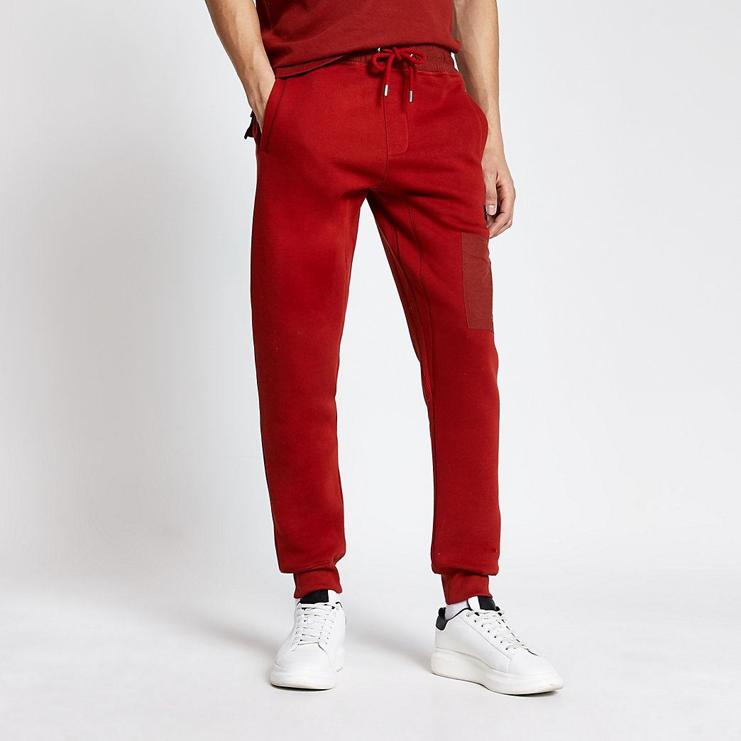 River Island Mens Pastel Tech red nylon blocked joggers | The Fashionisto