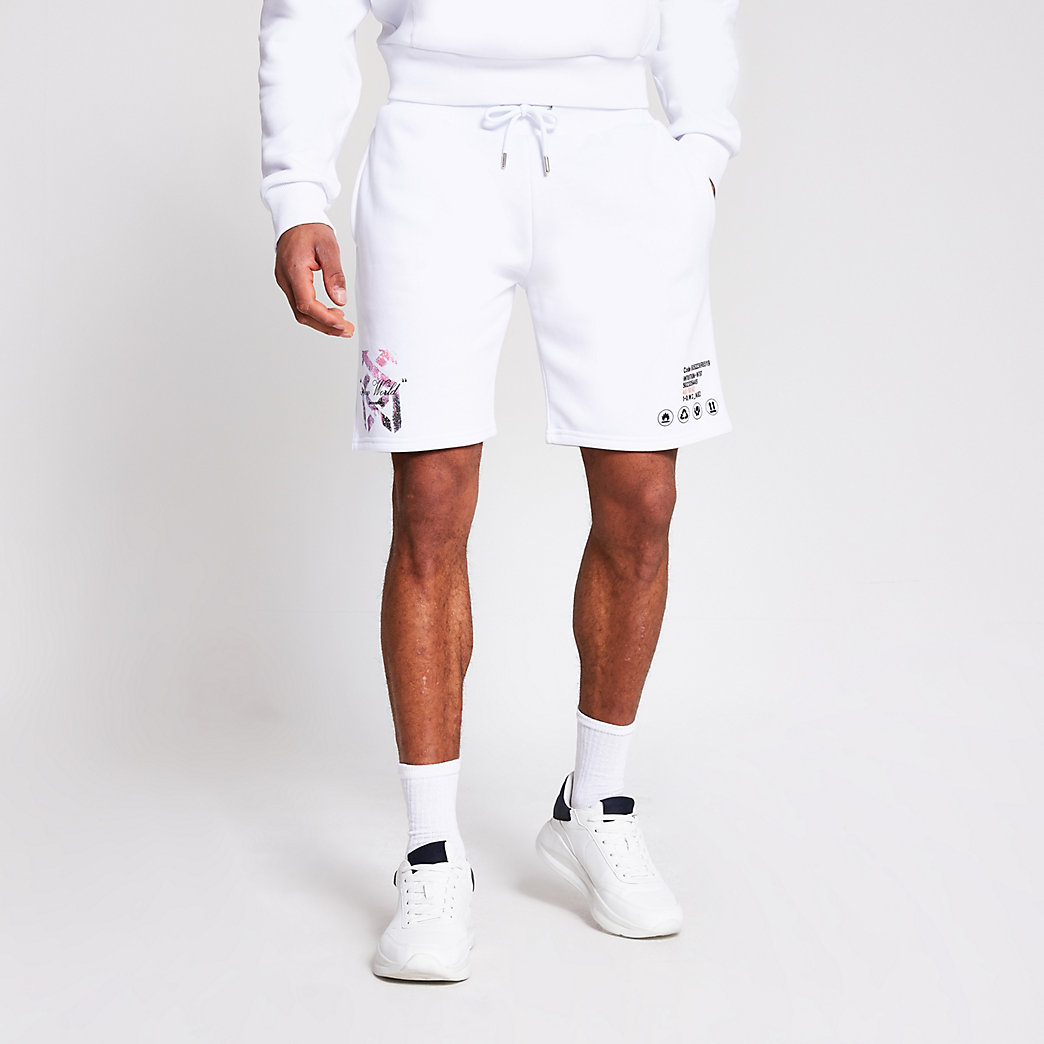river island white embroidered shorts