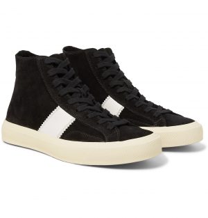 TOM FORD - Cambridge Leather-Trimmed Suede High-Top Sneakers - Men - Black TOM FORD - Cambridge Leather-Trimmed Suede High-Top Sneakers - Men - Black