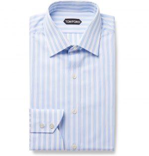 TOM FORD - Grey Slim-Fit Striped Cotton-Poplin Shirt - Men - Blue TOM FORD - Grey Slim-Fit Striped Cotton-Poplin Shirt - Men - Blue