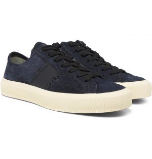 TOM FORD - Leather-Trimmed Suede Sneakers - Men - Blue TOM FORD - Leather-Trimmed Suede Sneakers - Men - Blue