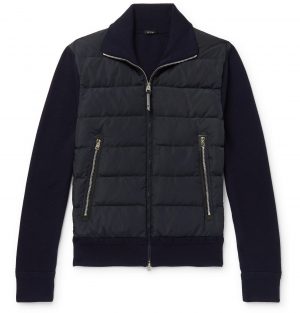 TOM FORD - Slim-Fit Panelled Ribbed Wool and Quilted Shell Down Jacket - Men - Blue TOM FORD - Slim-Fit Panelled Ribbed Wool and Quilted Shell Down Jacket - Men - Blue
