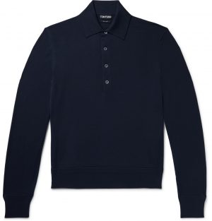 TOM FORD - Slim-Fit Wool Polo Shirt - Men - Blue TOM FORD - Slim-Fit Wool Polo Shirt - Men - Blue