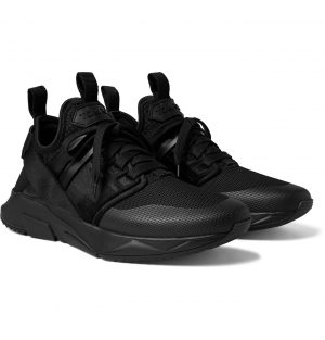 TOM FORD - Vellus Suede and Rubber-Trimmed Neoprene and Mesh Sneakers - Men - Black TOM FORD - Vellus Suede and Rubber-Trimmed Neoprene and Mesh Sneakers - Men - Black