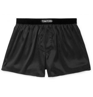 TOM FORD - Velvet-Trimmed Stretch-Silk Satin Boxer Shorts - Men - Black TOM FORD - Velvet-Trimmed Stretch-Silk Satin Boxer Shorts - Men - Black