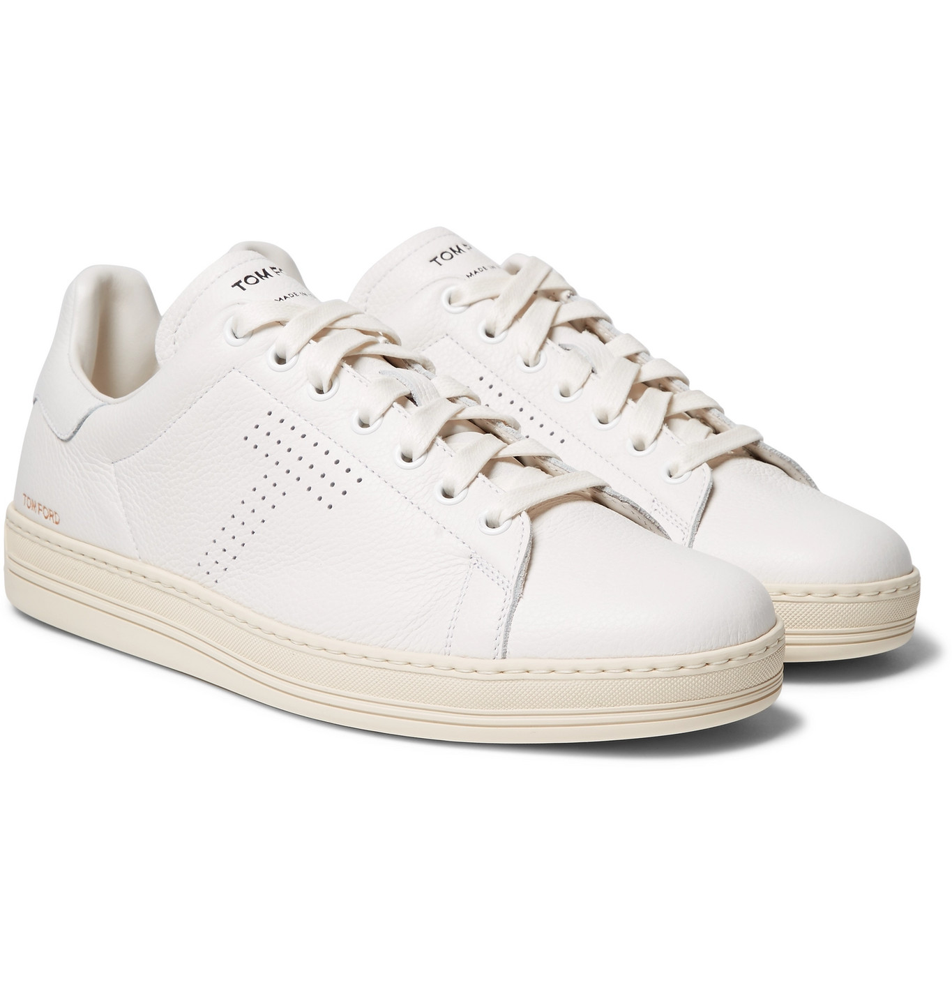 TOM FORD - Warwick Perforated Full-Grain Leather Sneakers - Men - White ...