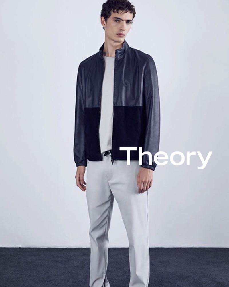 Front and center, Piero Mendez appears in Theory's advertising campaign.