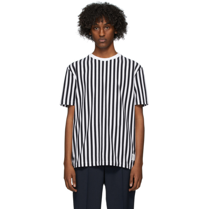 Thom Browne Navy and White RWB Bold Stripe T-Shirt | The Fashionisto