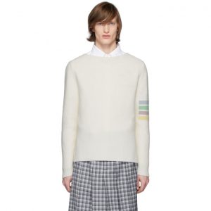 Thom Browne Off-White Intarsia 4-Bar Sweater Thom Browne Off-White Intarsia 4-Bar Sweater