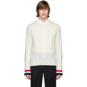 Thom Browne Off-White Merino Aran Cable Sweater Thom Browne Off-White Merino Aran Cable Sweater