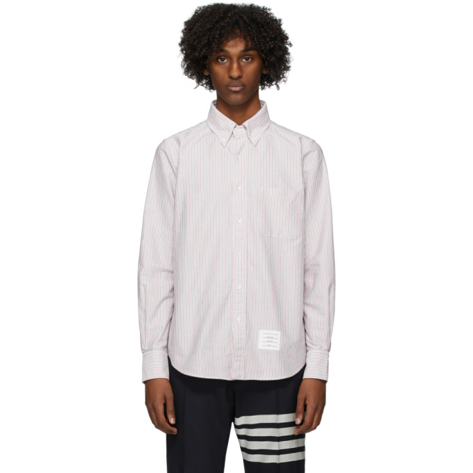 Thom Browne Red and White Oxford University Stripe Straight Fit Shirt ...
