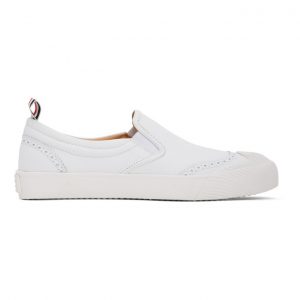 Thom Browne White Vulcanized Brogued Slip-On Sneakers Thom Browne White Vulcanized Brogued Slip-On Sneakers