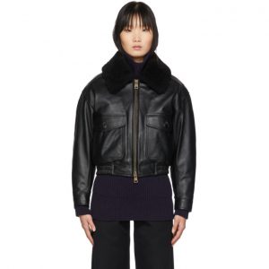 AMI Alexandre Mattiussi Black Grained Leather Shearling Jacket AMI Alexandre Mattiussi Black Grained Leather Shearling Jacket