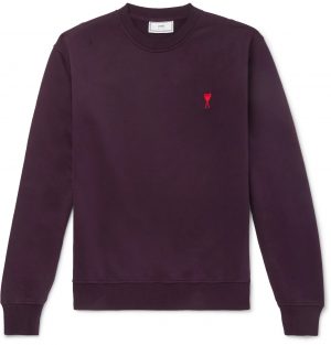 AMI - Logo-Embroidered Loopback Cotton-Jersey Sweatshirt - Men - Burgundy AMI - Logo-Embroidered Loopback Cotton-Jersey Sweatshirt - Men - Burgundy