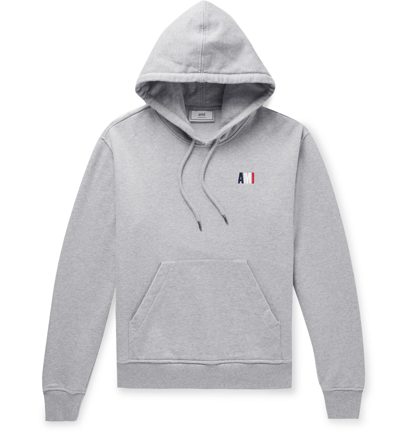 AMI - Slim-Fit Logo-Embroidered Mélange Loopback Cotton-Jersey Hoodie ...