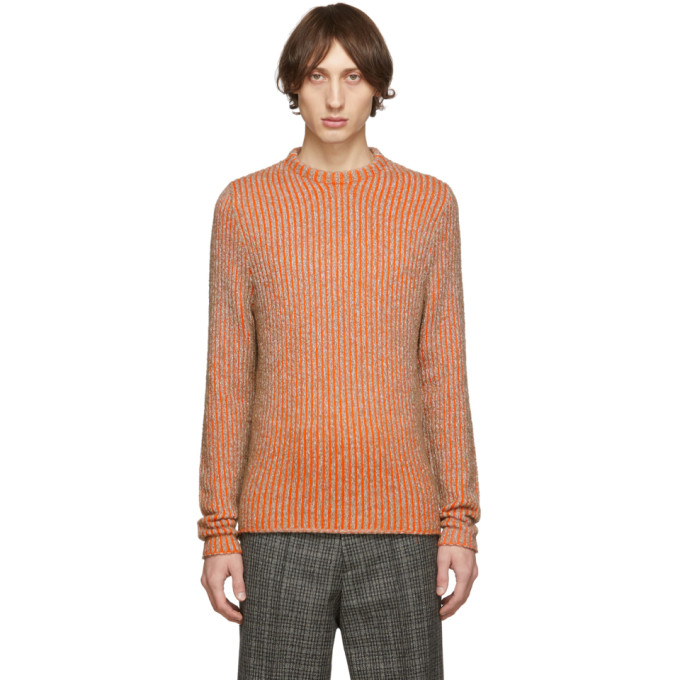 Acne Studios Brown and Orange Striped High Neck Sweater | The Fashionisto