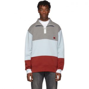 Acne Studios Grey and Red Face Face Haf-Zip Sweatshirt Acne Studios Grey and Red Face Face Haf-Zip Sweatshirt