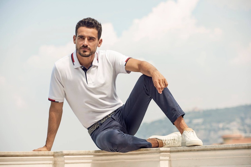 Arthur Kulkov sports a polo shirt and chinos for BRAX's  spring-summer 2020 campaign.
