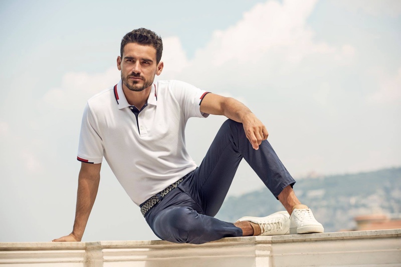 Arthur Kulkov sports a polo shirt and chinos for BRAX's spring-summer 2020 campaign.