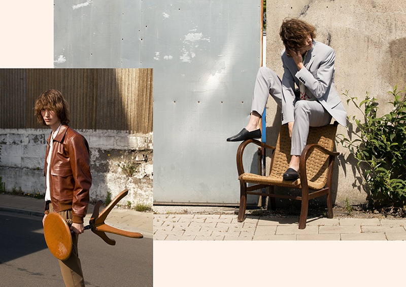 Stepping outdoors, Casper Plantinga models Sandro menswear.