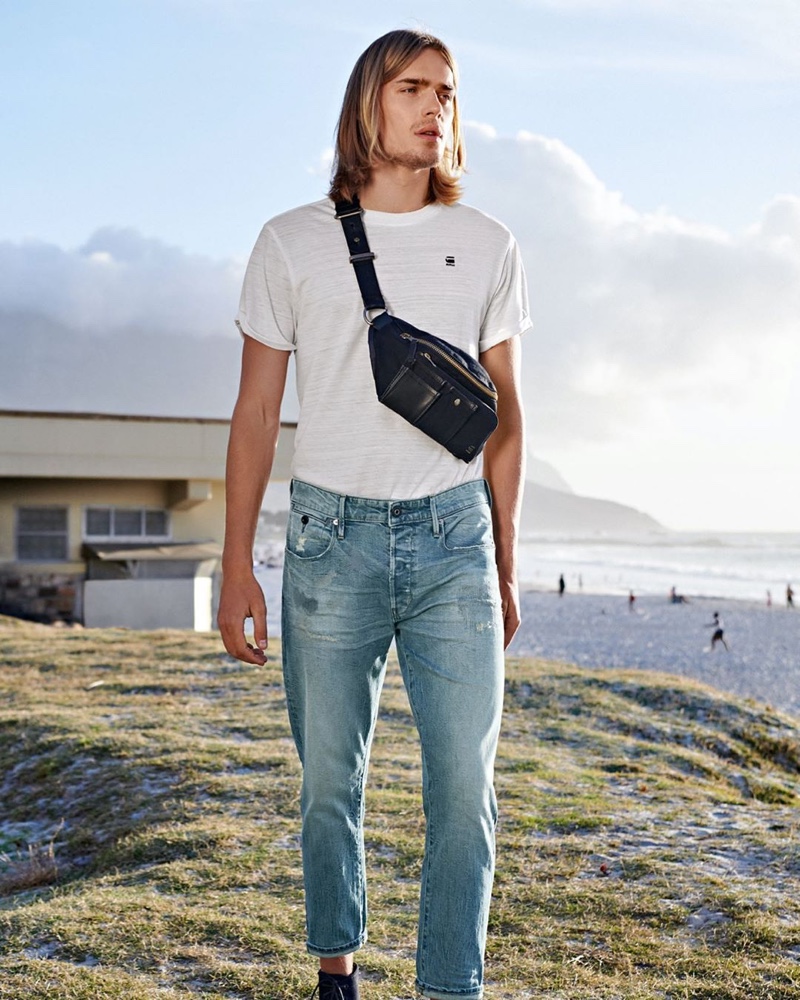 Sporting a belt bag and denim jeans, Ton Heukels fronts G-Star Raw's spring-summer 2020 campaign.