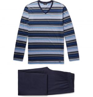 Hanro - Jolan Mercerised Striped Cotton-Jersey Pyjama Set - Men - Blue Hanro - Jolan Mercerised Striped Cotton-Jersey Pyjama Set - Men - Blue
