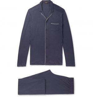 Hanro - Piped Cotton-Jersey Pyjama Set - Men - Blue Hanro - Piped Cotton-Jersey Pyjama Set - Men - Blue