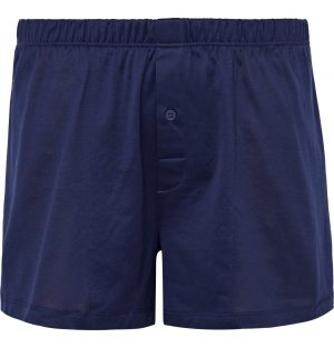 Hanro - Sporty Mercerised Cotton Boxer Shorts - Men - Blue Hanro - Sporty Mercerised Cotton Boxer Shorts - Men - Blue