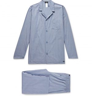 Hanro - Striped Mercerised Cotton-Chambray Pyjama Set - Men - Blue Hanro - Striped Mercerised Cotton-Chambray Pyjama Set - Men - Blue