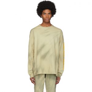 John Elliott Beige and Green CAT Edition Double Dye University Long Sleeve T-Shirt John Elliott Beige and Green CAT Edition Double Dye University Long Sleeve T-Shirt