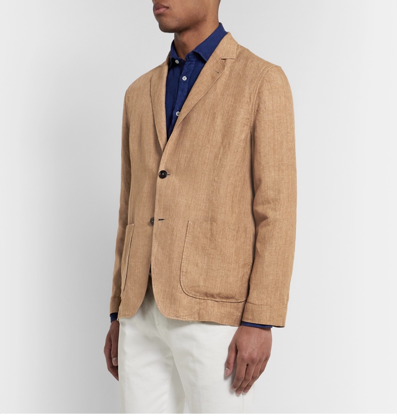 Lardini Tan Unstructured Melange Linen Blazer » Update Your Summer Look with Mr Porter's Sale Lardini Tan Unstructured Melange Linen Blazer